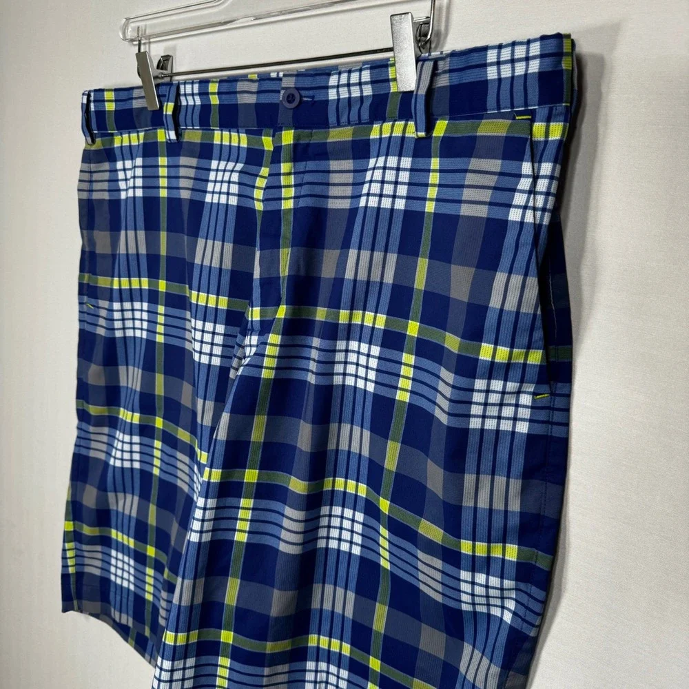 Nike Golf Tour Performance Dri-Fit Plaid‎ Shorts Mens 36 Blue Yellow Gray